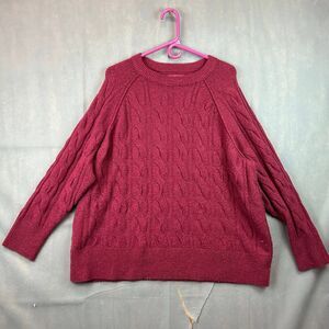 Aerie Cable Knit Sweater Women's Large Burgundy Cozy Warm Long Sleeves Comfy